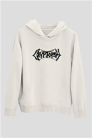 Cryptopsy Baskılı Beyaz Unisex Kapüşonlu Sweatshirt