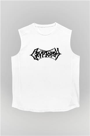 Cryptopsy Baskılı Beyaz Unisex Kolsuz Tişört - Tshirt