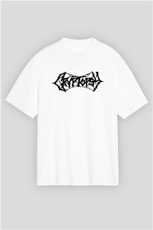 Cryptopsy Baskılı Beyaz Unisex Oversize Tişört - Tshirt