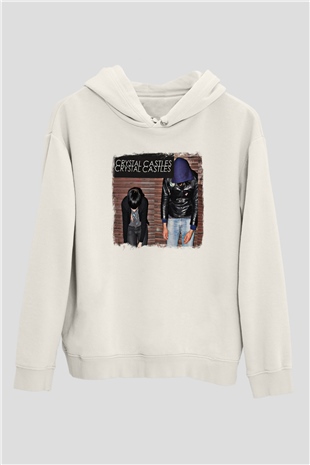 Crystal Castles Baskılı Unisex Beyaz Hoodie