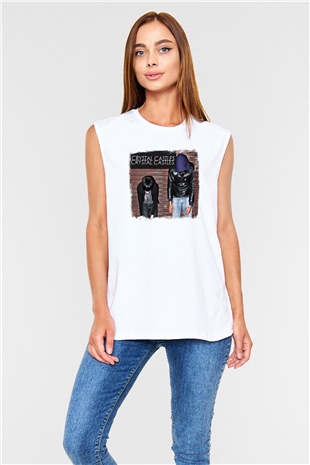 Crystal Castles Baskılı Unisex Beyaz Kolsuz Tişört