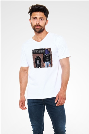 Crystal Castles Baskılı Unisex Beyaz V Yaka Tişört