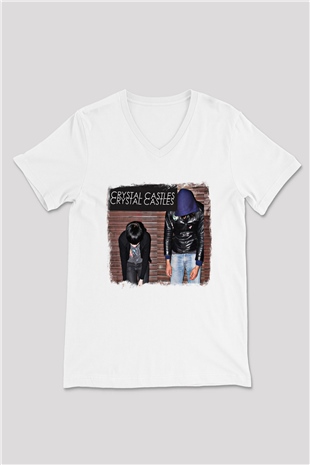 Crystal Castles Baskılı Unisex Beyaz V Yaka Tişört