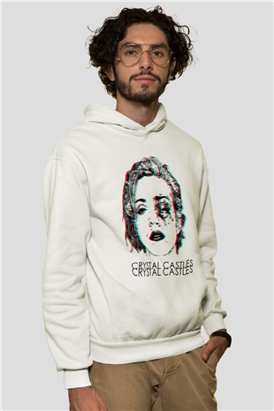 Crystal Castles Beyaz Unisex Kapşonlu Sweatshirt