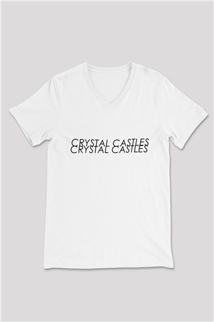 Crystal Castles Beyaz Unisex V Yaka Tişört T-Shirt