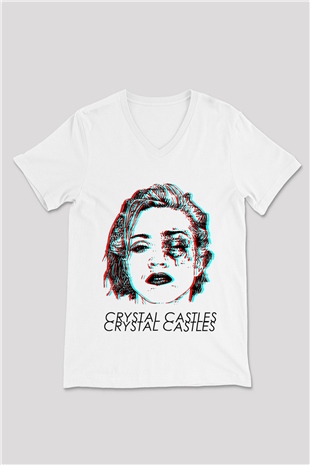 Crystal Castles Beyaz Unisex V Yaka Tişört T-Shirt