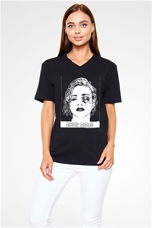 Crystal Castles Siyah Unisex V Yaka Tişört T-Shirt