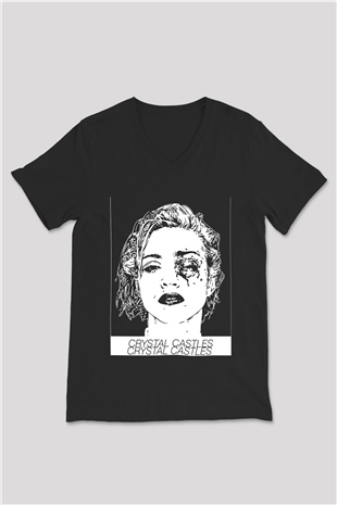 Crystal Castles Siyah Unisex V Yaka Tişört T-Shirt