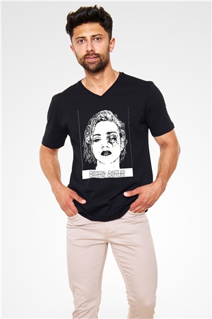 Crystal Castles Siyah Unisex V Yaka Tişört T-Shirt