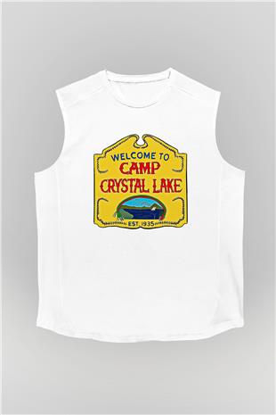 Crystal Lake Baskılı Beyaz Unisex Kolsuz Tişört - Tshirt