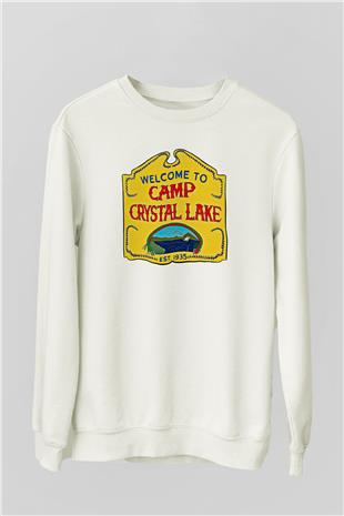 Crystal Lake Baskılı Beyaz Unisex Sweatshirt