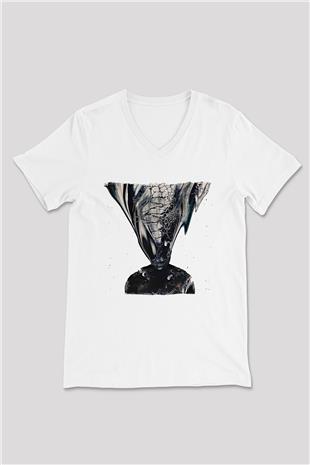 Crystal Lake Baskılı Beyaz Unisex V Yaka Tişört - Tshirt