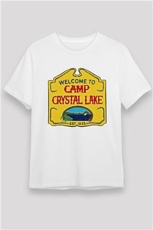 Crystal Lake Baskılı Unisex Beyaz Tişört - Tshirt