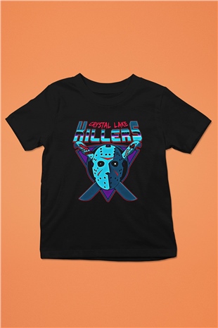 Crystal Lake Baskılı Unisex Siyah Çocuk Tişört - Tshirt