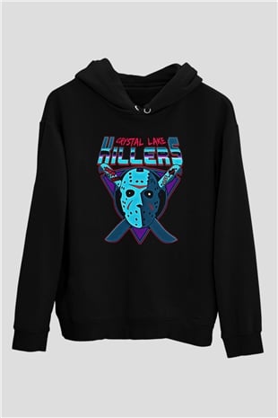 Crystal Lake Baskılı Unisex Siyah Kapüşonlu Sweatshirt