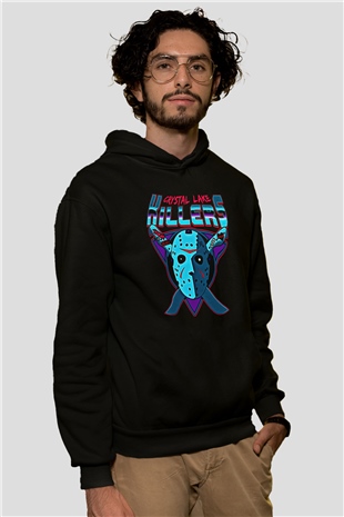 Crystal Lake Baskılı Unisex Siyah Kapüşonlu Sweatshirt