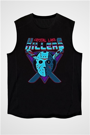 Crystal Lake Baskılı Unisex Siyah Kolsuz Tişört - Tshirt