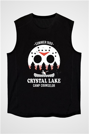 Crystal Lake Baskılı Unisex Siyah Kolsuz Tişört - Tshirt