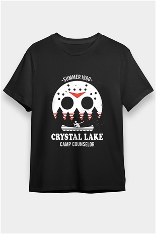Crystal Lake Baskılı Unisex Siyah Tişört - Tshirt
