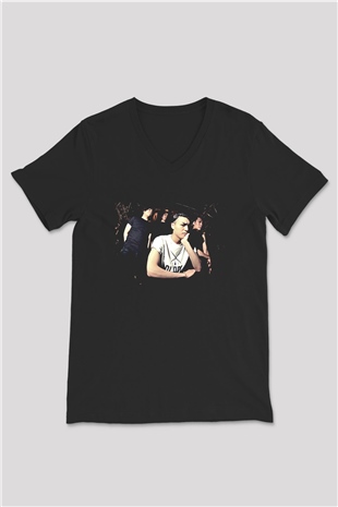 Crystal Lake Baskılı Unisex Siyah V Yaka Tişört - Tshirt