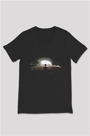 Crystal Lake Baskılı Unisex Siyah V Yaka Tişört - Tshirt