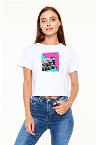 Cure Baskılı Unisex Beyaz Crop Top Tişört