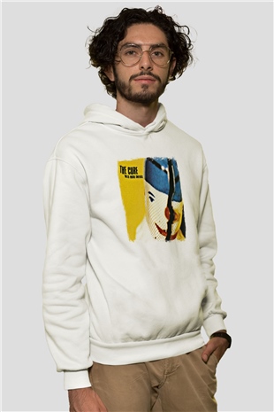 Cure Baskılı Unisex Beyaz Hoodie