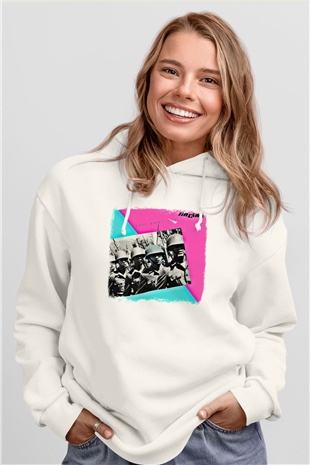 Cure Baskılı Unisex Beyaz Hoodie