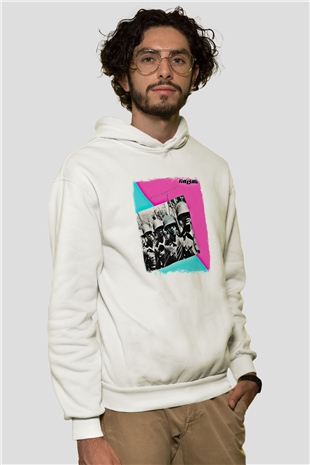 Cure Baskılı Unisex Beyaz Hoodie