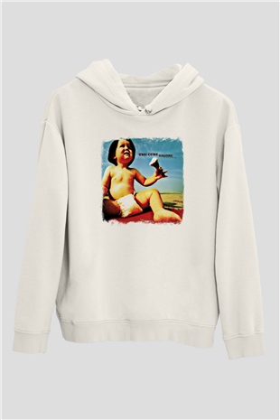Cure Baskılı Unisex Beyaz Hoodie