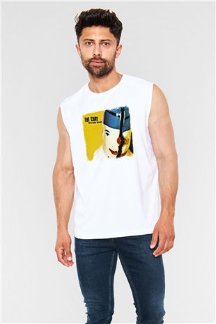 Cure Baskılı Unisex Beyaz Kolsuz Tişört