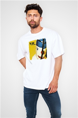 Cure Baskılı Unisex Beyaz Oversize Tişört