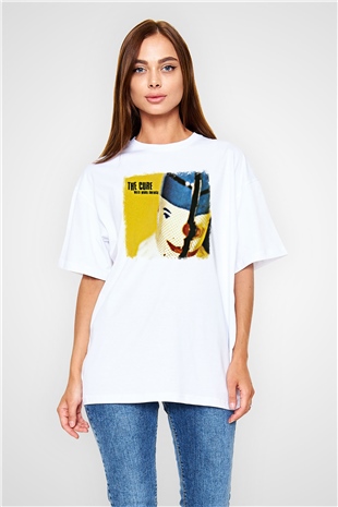 Cure Baskılı Unisex Beyaz Oversize Tişört