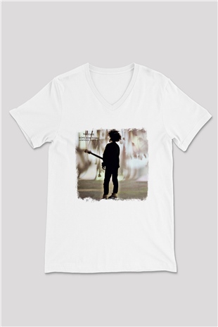 Cure Baskılı Unisex Beyaz V Yaka Tişört