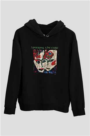 Cure Baskılı Unisex Siyah Hoodie