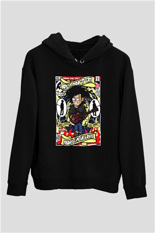 Cure Baskılı Unisex Siyah Hoodie