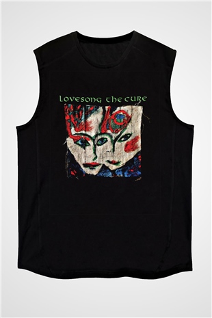 Cure Baskılı Unisex Siyah Kolsuz Tişört