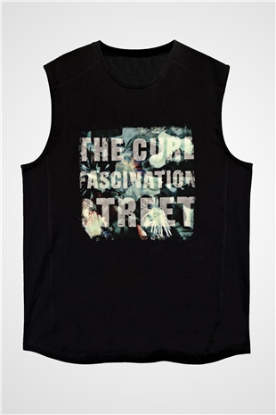 Cure Baskılı Unisex Siyah Kolsuz Tişört