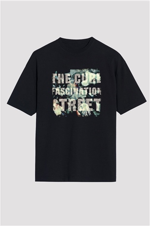 Cure Baskılı Unisex Siyah Oversize Tişört