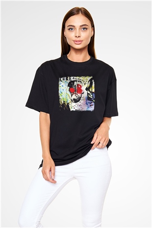 Cure Baskılı Unisex Siyah Oversize Tişört