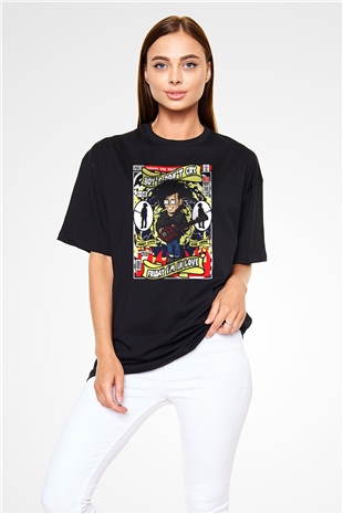 Cure Baskılı Unisex Siyah Oversize Tişört