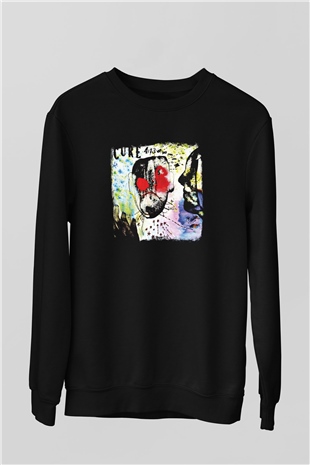 Cure Baskılı Unisex Siyah Sweatshirt