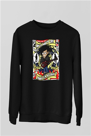 Cure Baskılı Unisex Siyah Sweatshirt