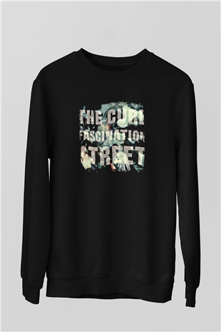 Cure Baskılı Unisex Siyah Sweatshirt