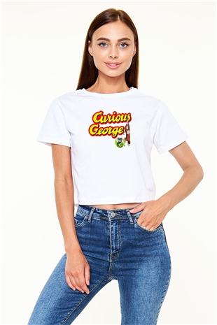 Curious George Beyaz  Crop Top Tişört