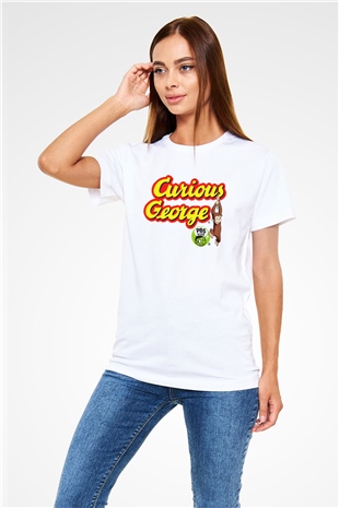 Curious George Beyaz Unisex Tişört T-Shirt