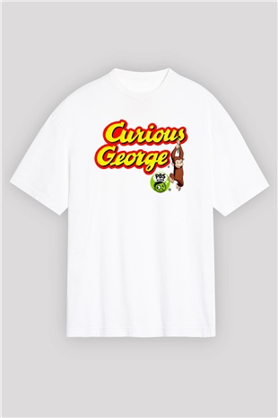 Curious George Beyaz Oversize Tişört Oversize T-shirt