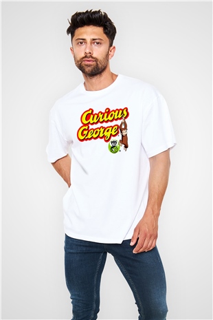 Curious George Beyaz Oversize Tişört Oversize T-shirt