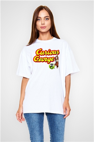 Curious George Beyaz Oversize Tişört Oversize T-shirt