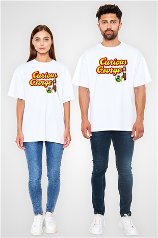 Curious George Beyaz Oversize Tişört Oversize T-shirt